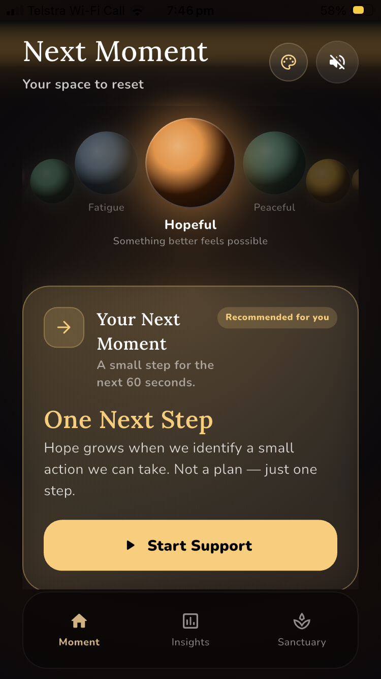 Next Moment — Emotion Selection screen